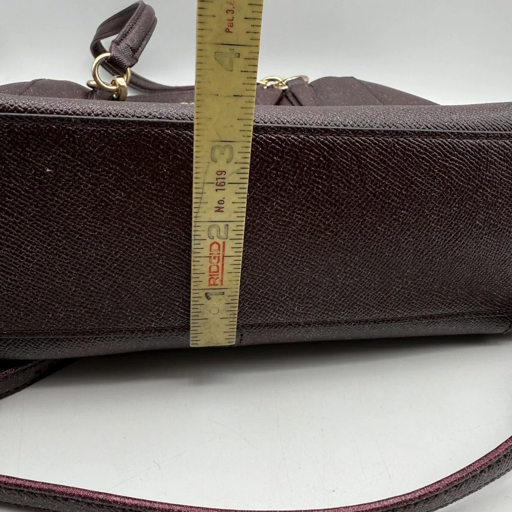 Coach Pebble Leather‎ Burgundy/Purple Glitter Satchel Crossbody Handbag Silver
